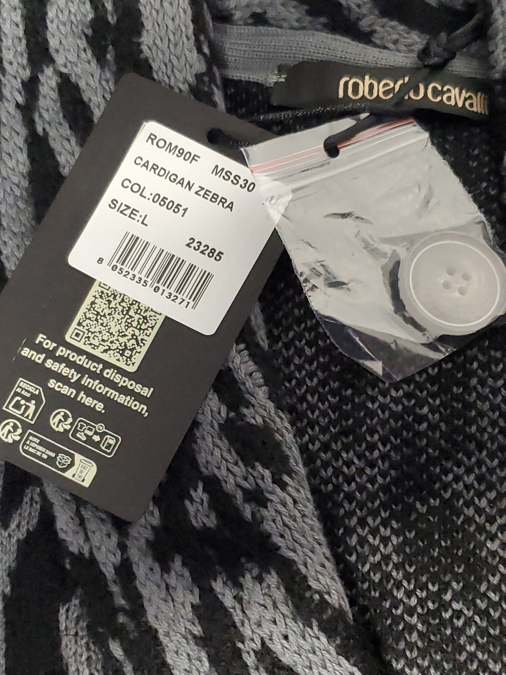 Authentic Roberto Cavalli Black & Gray Zebra Knit Cardigan Size L Unisex - Picture 2 of 6